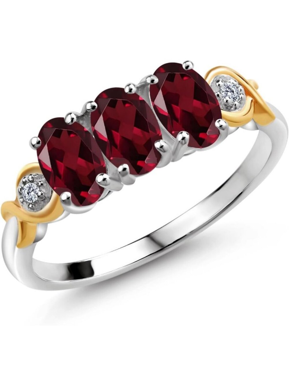 Elegant 3-Stone Oval Engagement Ring | 925 Silver & 10K Gold | Birthstone & Lab